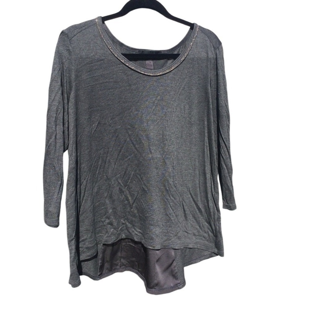 St. John Silk Shirt Size XL 18 Gray Classic Beaded Old Money Holiday Office Work